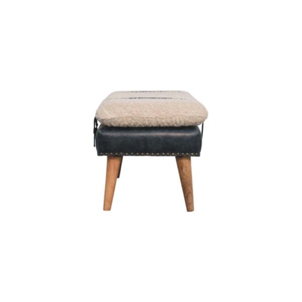 Solid Mango Wood Boucle & Black Leather Finished Bench - Image 8