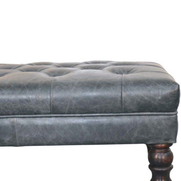 Solid Mango Wood Buffalo Teal Leather Ottoman with Castor Legs - Image 4