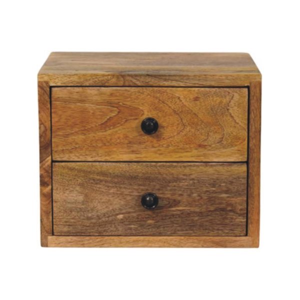 Solid Mango Wood Oak Finished 2 Drawer Solis Wall Mounted Nightstand