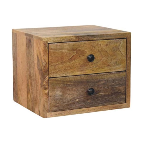 Solid Mango Wood Oak Finished 2 Drawer Solis Wall Mounted Nightstand - Image 2