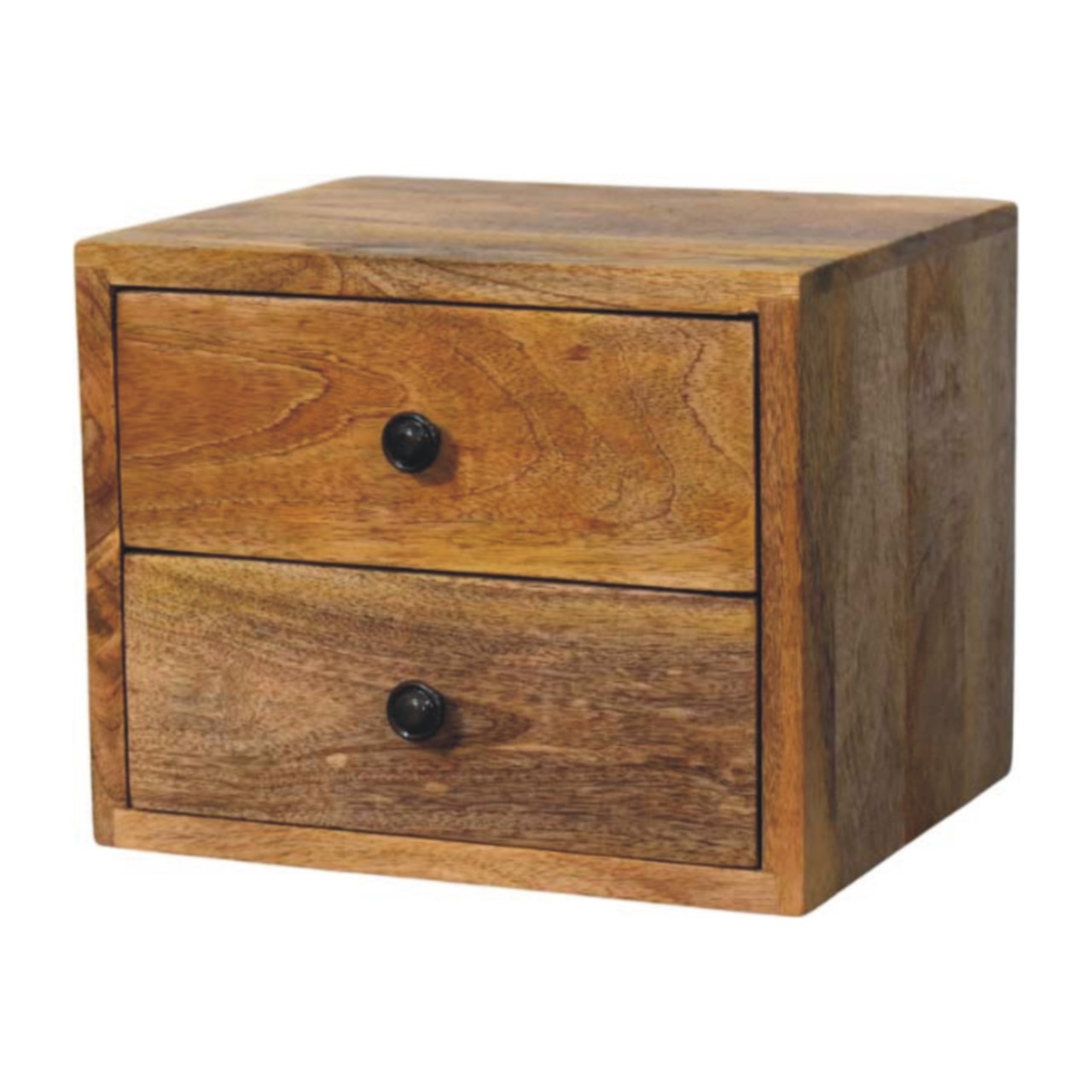 Solid Mango Wood Oak Finished 2 Drawer Solis Wall Mounted Nightstand - Image 3