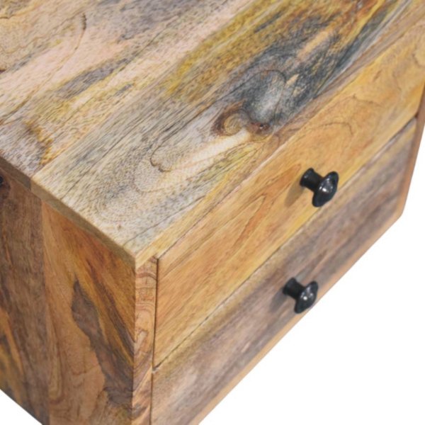 Solid Mango Wood Oak Finished 2 Drawer Solis Wall Mounted Nightstand - Image 5