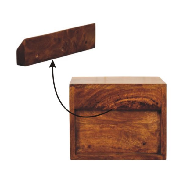 Solid Mango Wood Chestnut Finished 1 Drawer Solis Wall Mounted Nightstand - Image 10