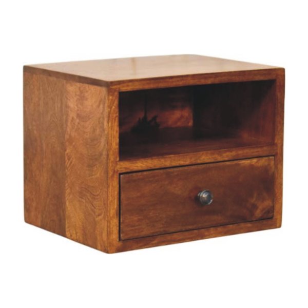 Solid Mango Wood Chestnut Finished 1 Drawer Solis Wall Mounted Nightstand - Image 3