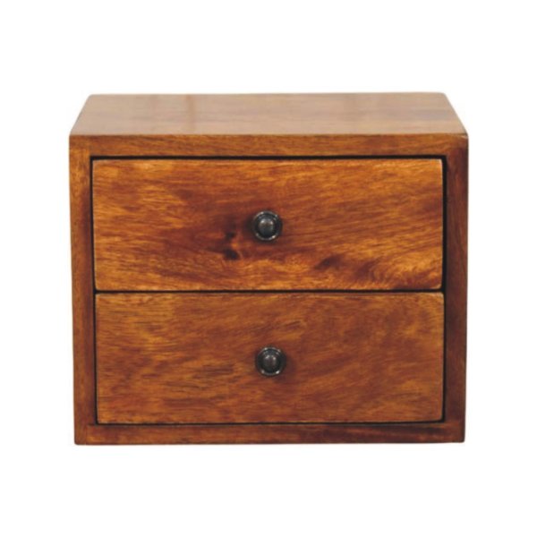 Solid Mango Wood Chestnut Finished Solis 2-Drawer Wall Mounted Nightstand