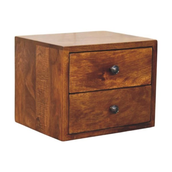 Solid Mango Wood Chestnut Finished Solis 2-Drawer Wall Mounted Nightstand - Image 2