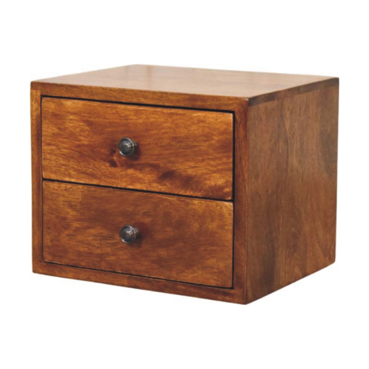 Solid Mango Wood Chestnut Finished Solis 2-Drawer Wall Mounted Nightstand - Image 3