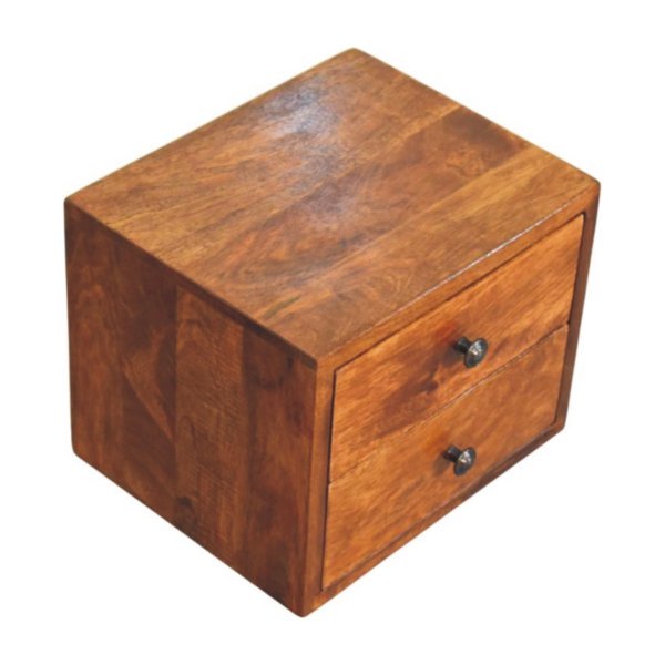 Solid Mango Wood Chestnut Finished Solis 2-Drawer Wall Mounted Nightstand - Image 5
