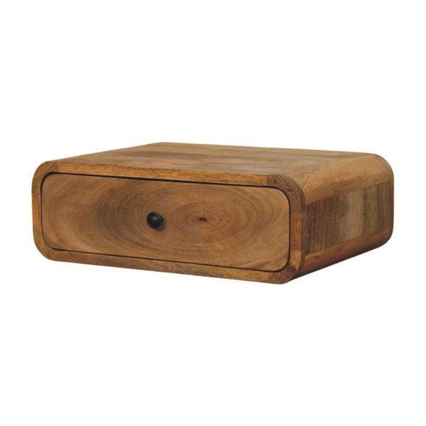 Solid Mango Wood Avora Wall-Mounted Oak Finished 1 Drawer Nightstand - Image 2