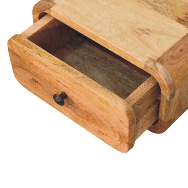 Solid Mango Wood Oak Finished 1 Drawer Avora Mini Wall Mounted Nightstand - Image 6