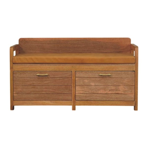 Solid Mango Wood Oxford Oak Finished 2 Drawer Storage Bench