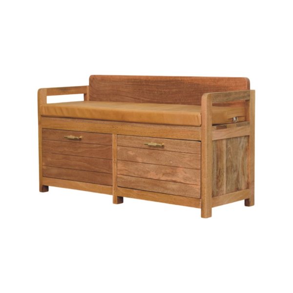 Solid Mango Wood Oxford Oak Finished 2 Drawer Storage Bench - Image 2