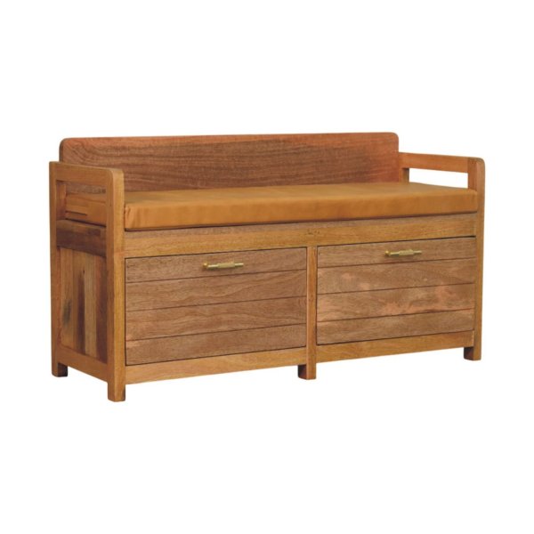 Solid Mango Wood Oxford Oak Finished 2 Drawer Storage Bench - Image 3