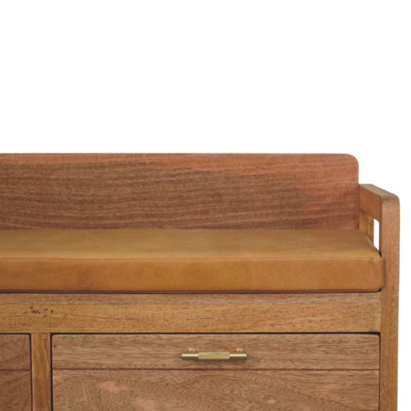 Solid Mango Wood Oxford Oak Finished 2 Drawer Storage Bench - Image 4