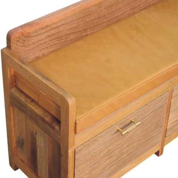 Solid Mango Wood Oxford Oak Finished 2 Drawer Storage Bench - Image 5