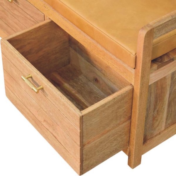 Solid Mango Wood Oxford Oak Finished 2 Drawer Storage Bench - Image 6