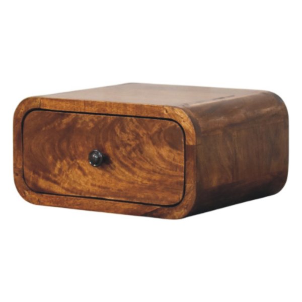 Solid Mango Wood Chestnut Finished 1 Drawer Avora Mini Wall-Mounted Nightstand