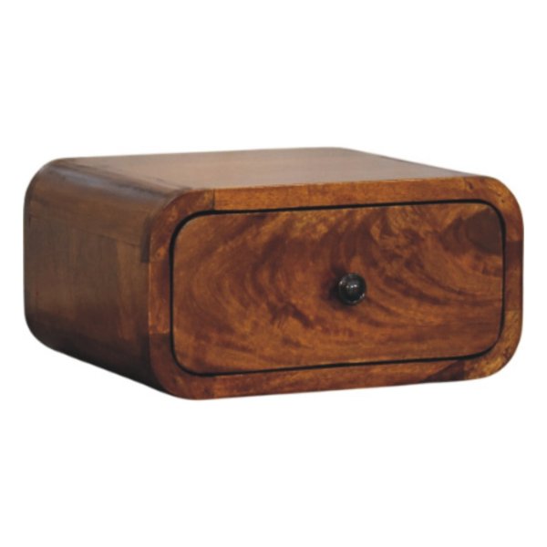 Solid Mango Wood Chestnut Finished 1 Drawer Avora Mini Wall-Mounted Nightstand - Image 2