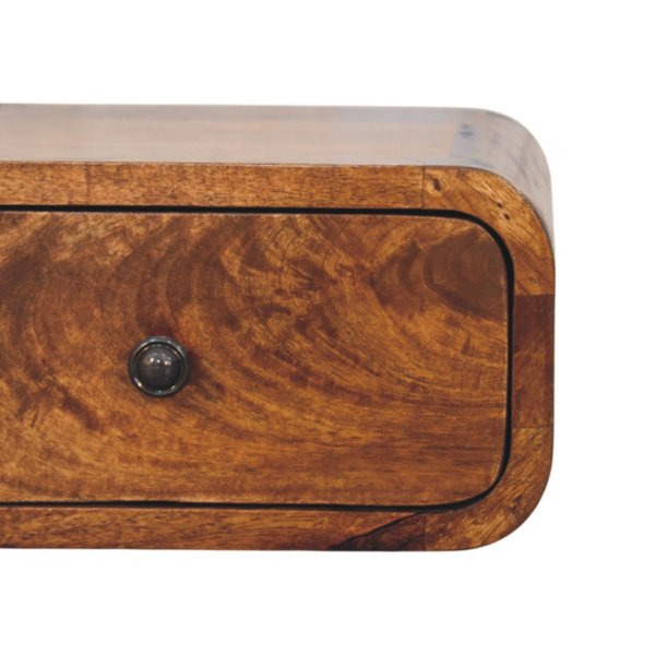 Solid Mango Wood Chestnut Finished 1 Drawer Avora Mini Wall-Mounted Nightstand - Image 3