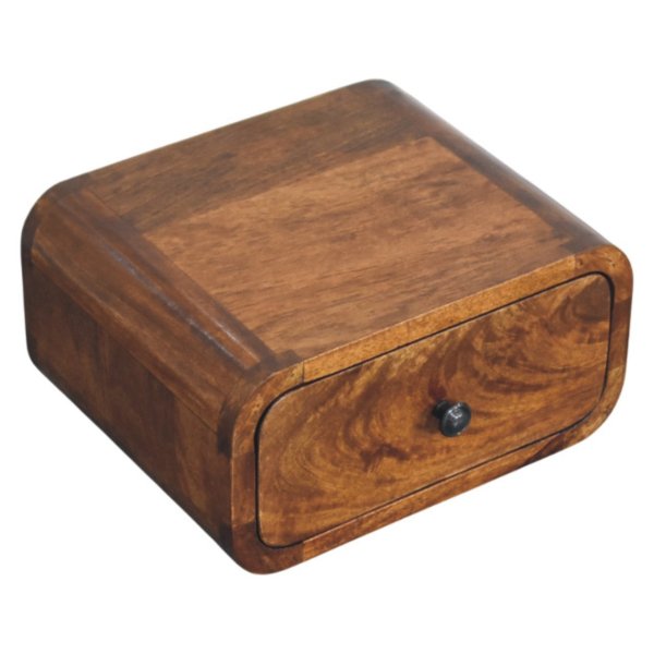 Solid Mango Wood Chestnut Finished 1 Drawer Avora Mini Wall-Mounted Nightstand - Image 4