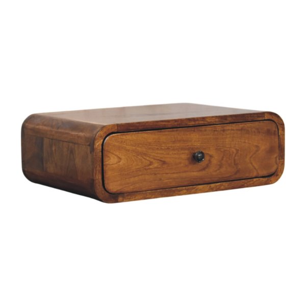 Solid Mango Wood Chestnut Finished 1 Drawer Avora Wall-Mounted Nightstand