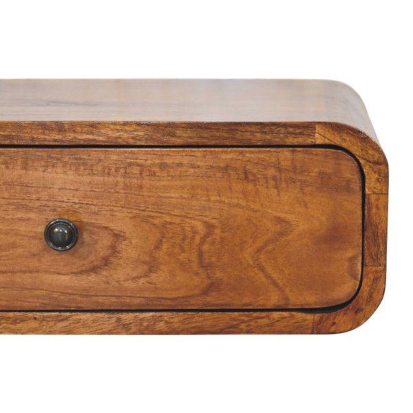 Solid Mango Wood Chestnut Finished 1 Drawer Avora Wall-Mounted Nightstand - Image 3