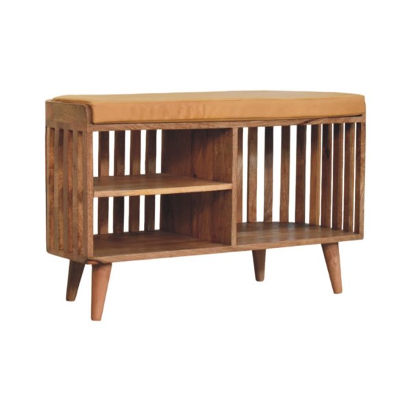Solid Mango Wood Slatted Oak Finished Bench with 3 slots - Image 8