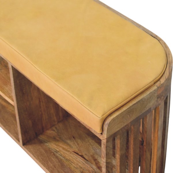 Solid Mango Wood Slatted Oak Finished Bench with 3 slots - Image 7