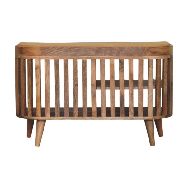 Solid Mango Wood Slatted Oak Finished Bench with 3 slots - Image 4