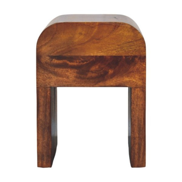 Solid Mango Wood Chestnut Finished 1 Drawer Mini Darcy Curved Nightstand - Image 8