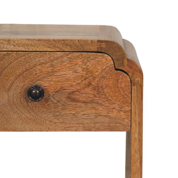 Solid Mango Wood Oak Finished 1 Drawer 1 Slot Newton Mini Nightstand - Image 3