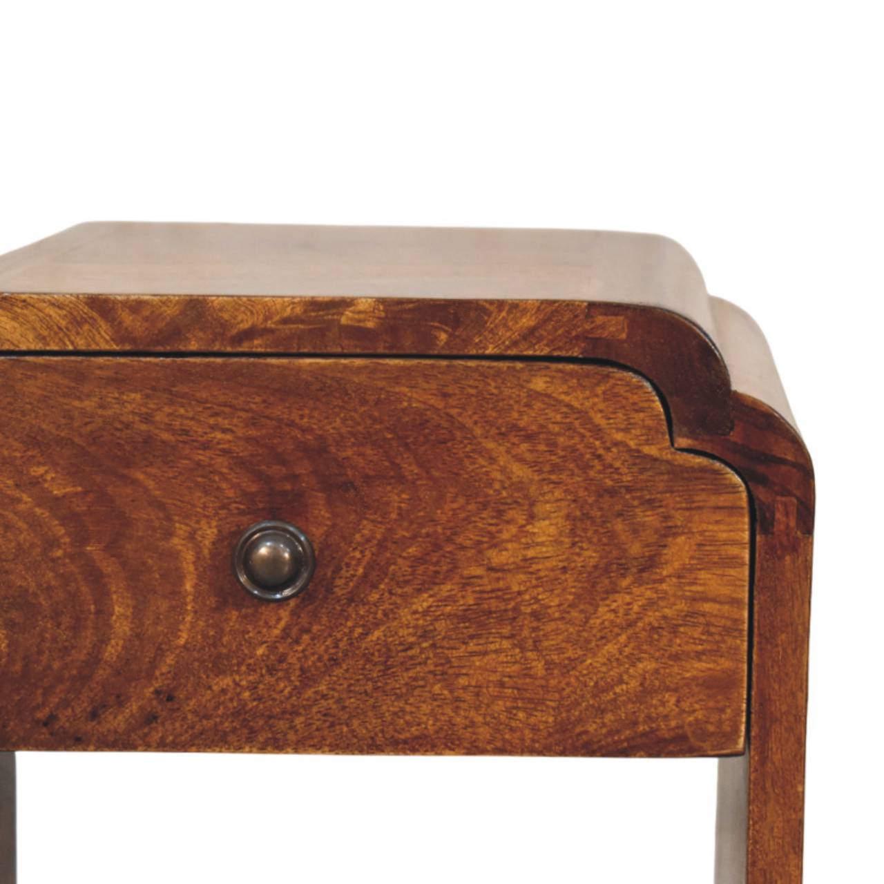 Solid Mango Wood Chestnut Finished 1 Drawer 1 Slot Newton Mini Nightstand - Image 3
