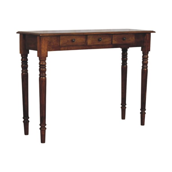 Solid Mango Wood Chestnut Finished 3 Drawer Turned Legs Console - Image 2