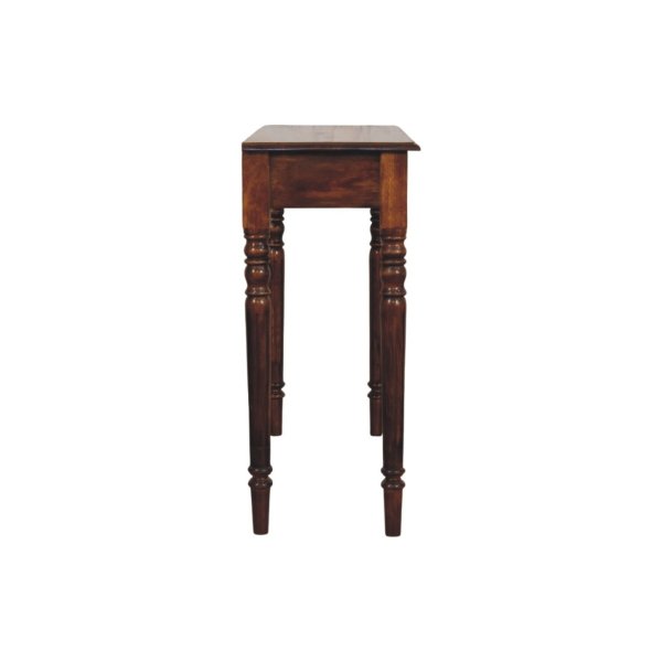 Solid Mango Wood Chestnut Finished 3 Drawer Turned Legs Console - Image 8