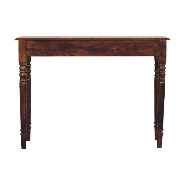 Solid Mango Wood Chestnut Finished 3 Drawer Turned Legs Console - Image 9