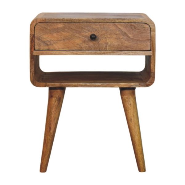 Solid Mango Wood Oak Finish 1 Drawer 1 Slot Avora Nightstand