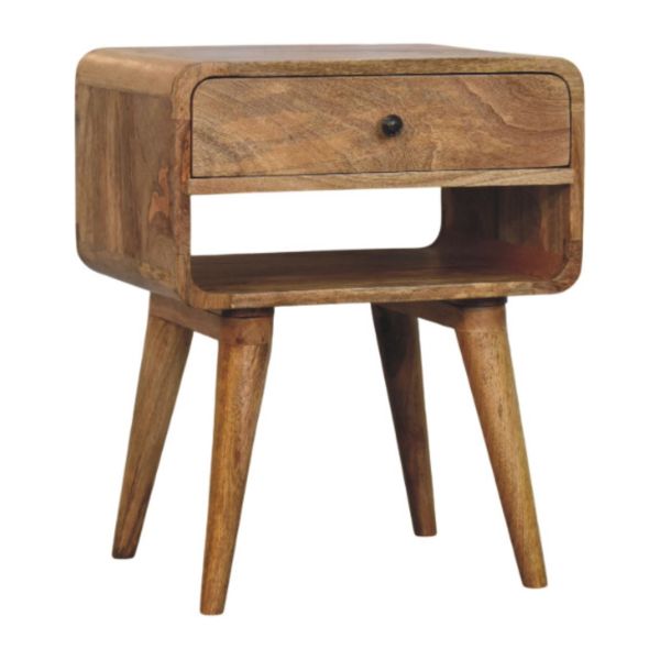 Solid Mango Wood Oak Finish 1 Drawer 1 Slot Avora Nightstand - Image 3