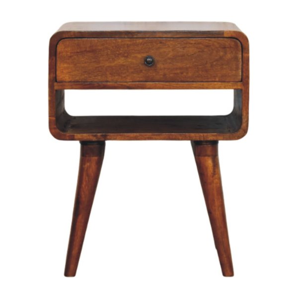Solid Mango Wood Chestnut Finished 1 Drawer 1 Slot Avora Nightstand