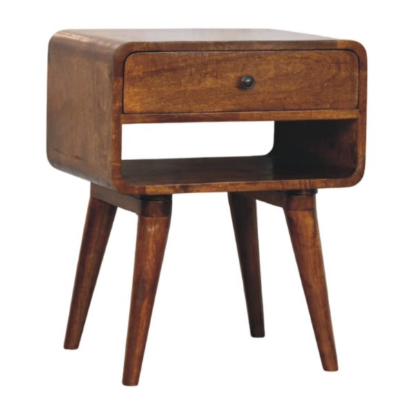 Solid Mango Wood Chestnut Finished 1 Drawer 1 Slot Avora Nightstand - Image 3