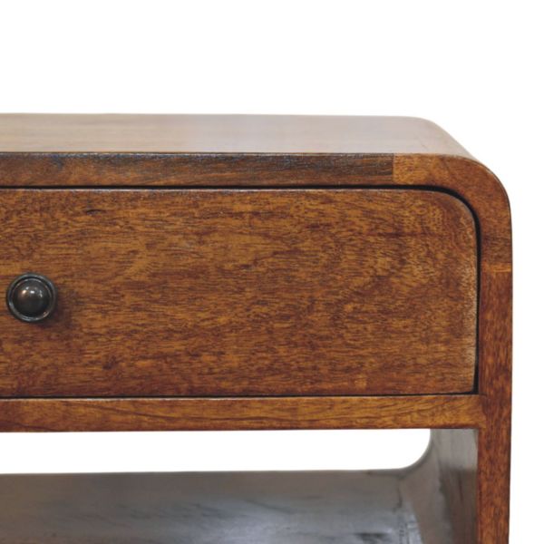 Solid Mango Wood Chestnut Finished 1 Drawer 1 Slot Avora Nightstand - Image 4