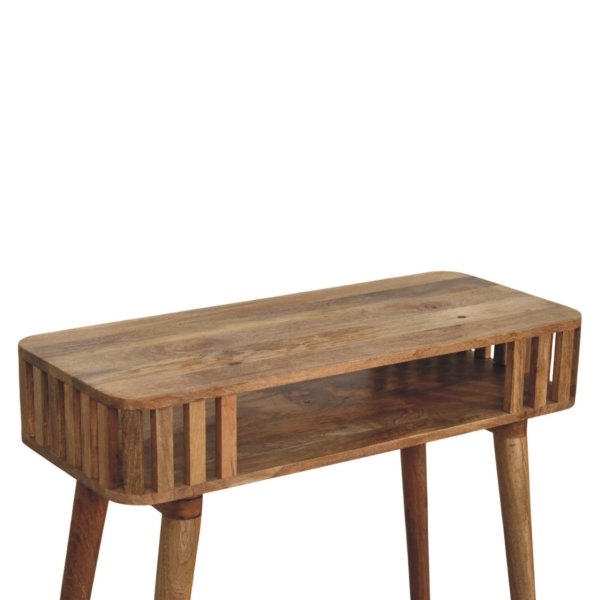 Solid Mango Wood Slatted Oak Finished Console - Image 4