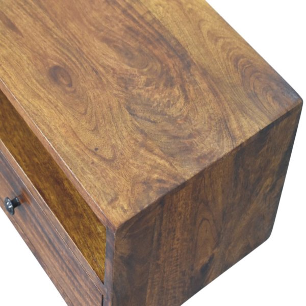 Solid Mango Wood Chestnut Finished 2 Drawer Lunar Wall Mounted Media Unit - Image 5