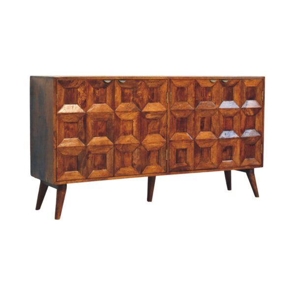Solid Mango Wood Chestnut Finished Solis Carved 4 Door Sideboard - Image 2