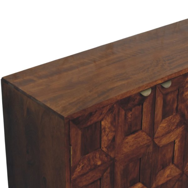 Solid Mango Wood Chestnut Finished Solis Carved 4 Door Sideboard - Image 4