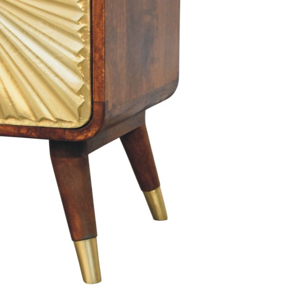 Solid Mango Wood Chestnut Finished Avora Sunburst Brass Embossed 2 Drawer Nightstand - Image 6