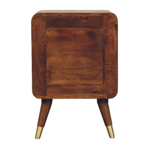 Solid Mango Wood Chestnut Finished Avora Sunburst Brass Embossed 2 Drawer Nightstand - Image 8