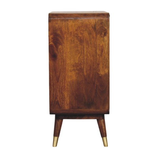 Solid Mango Wood Chestnut Finished Sunburst Avora Brass Embossed 2 Door Cabinet - Image 7