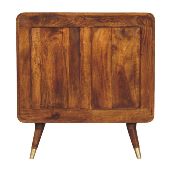 Solid Mango Wood Chestnut Finished Sunburst Avora Brass Embossed 2 Door Cabinet - Image 8