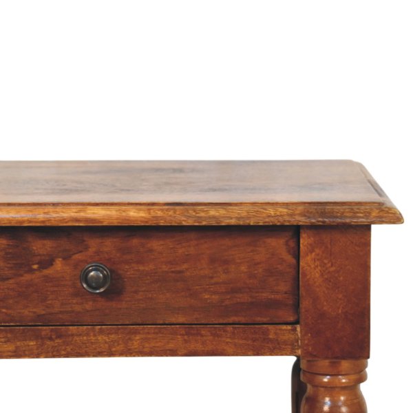 Solid Mango Wood Chestnut Finished Turned Legs 1 Drawer Side Table - Image 3