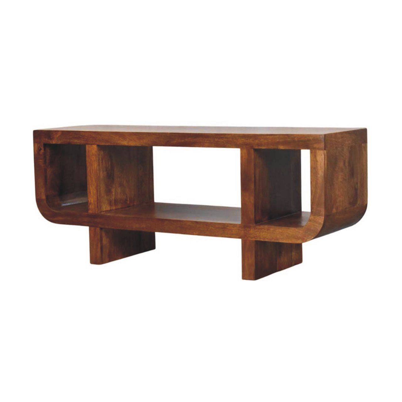 Solid Mango Wood Chestnut Finished Orion Curved Media Unit - Image 2